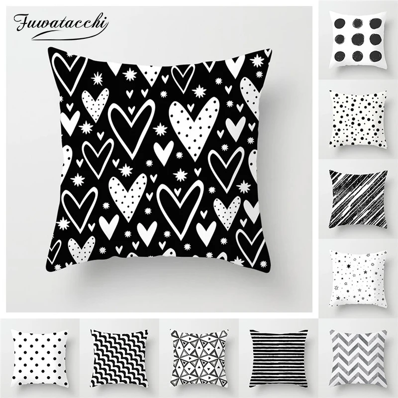

Fuwatacchi Simple Geometric Cushion Cover Cross White and Black Stripe Home Bedroom Sofa Decor Polyester Peach Skin Pillow Case