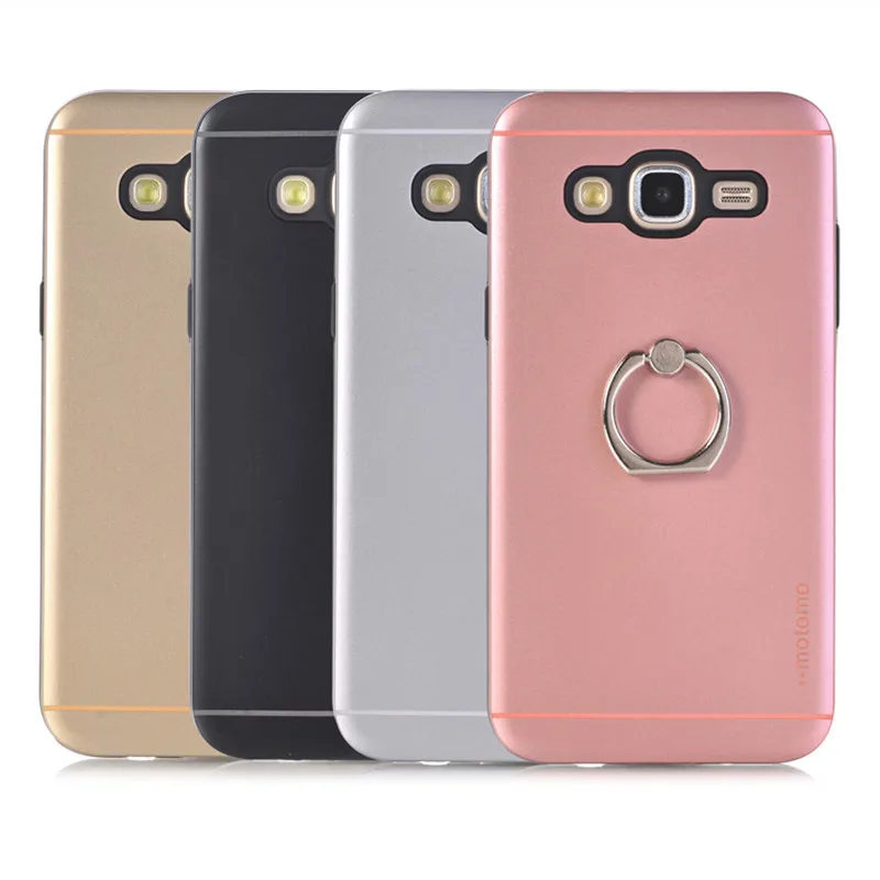 Luxury Motomo Metal Brush Hard Shell Case For Samsung Galaxy J1 Ace Back Cover With Ring Stand |