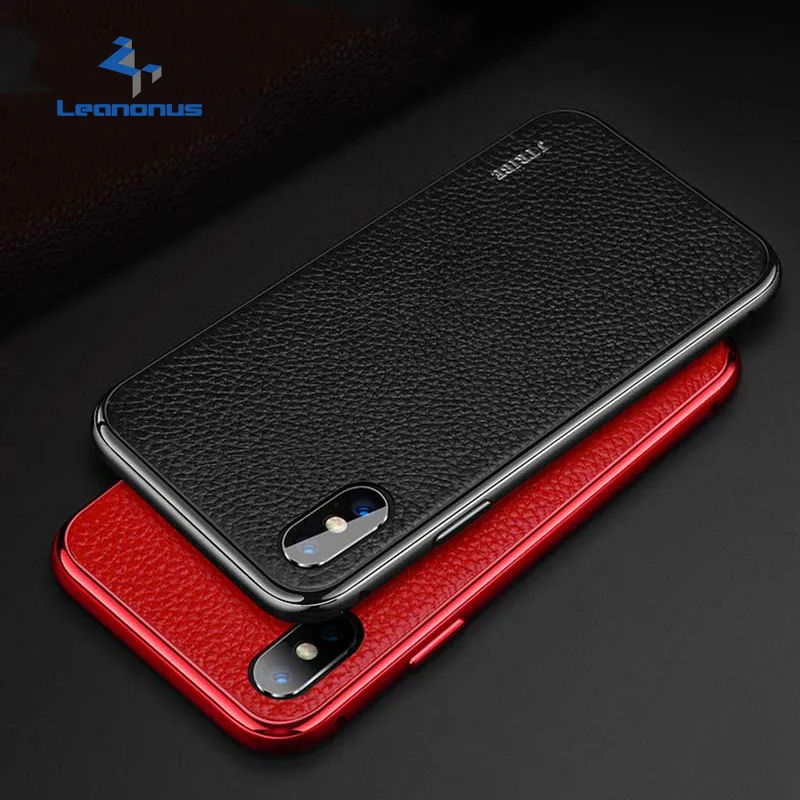 

Retro Plating Metal Bumper Case For iPhone XS Max X XR Cover Genuine Leather Shell Phone Back Case for iPhone X XS Protector