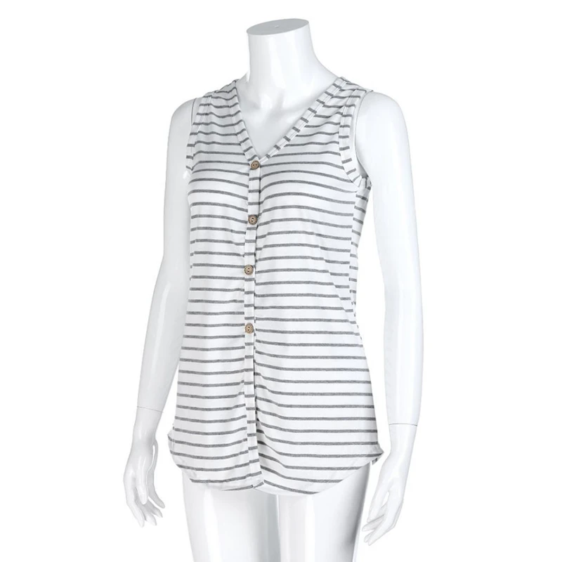 Casual Top Women Sexy V Neck Striped Loose Vest Blouse Button Lace Up Long Tank Top Croptop Pullover Women Tops Plus Size S-3XL (8)