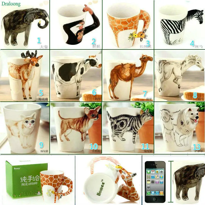 Новое поступление, креативный подарок, керамическая кружка для кофе, молока, чая, 3D, в форме животного, ручная роспись, животные, жираф, корова, кружка с обезьянкой