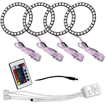 

Remote Control 4pcs 80MM Multi-Color 5050 RGB Flash SMD LED Angel Eyes Halo Rings kit Bulb Headlight Daytime Running light