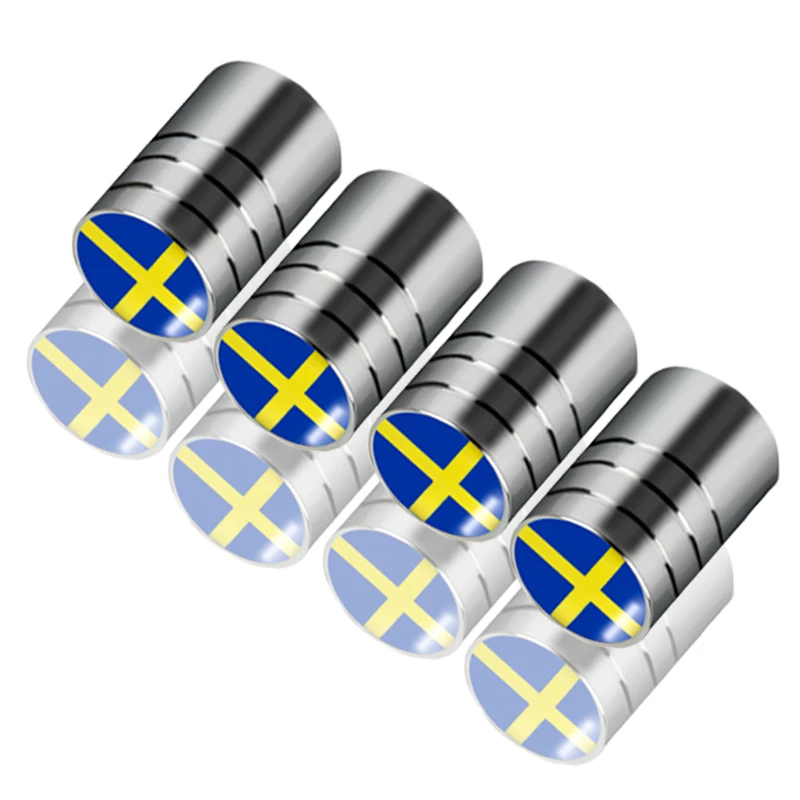 

4pc car styling metal Car Wheel Tire Valve Cap Car badge Emblem cover Sweden national flag For Citroen Peug Car Accessories