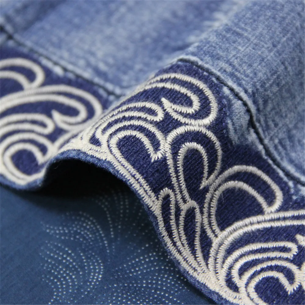 Vintage Cheongsam Summer Dress 2019 Denim Women Dresses Mandarin Collar 34 Sleeve Flower Embroidery Dress A82136 Vestidos (4)