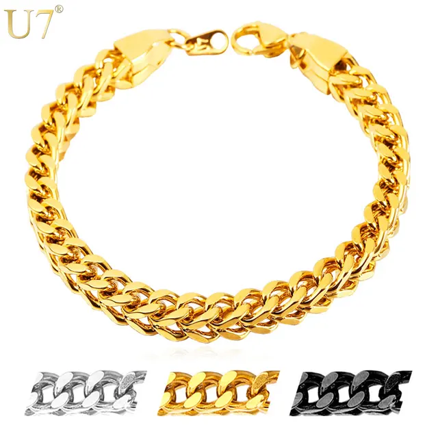 U7 Bracelet Men Jewelry Gold Color Wheat Chain Link Whole Trendy U7 Bracelet Men Jewelry Gold Color Wheat Chain Link Whole Trendy Rock Style Stainless Steel Mens Bracelets