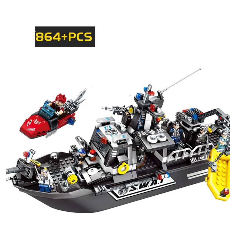 

City police military series special police patrol warship SWAT WW2 soldier figures Building Blocks For boy birthday gifts toys
