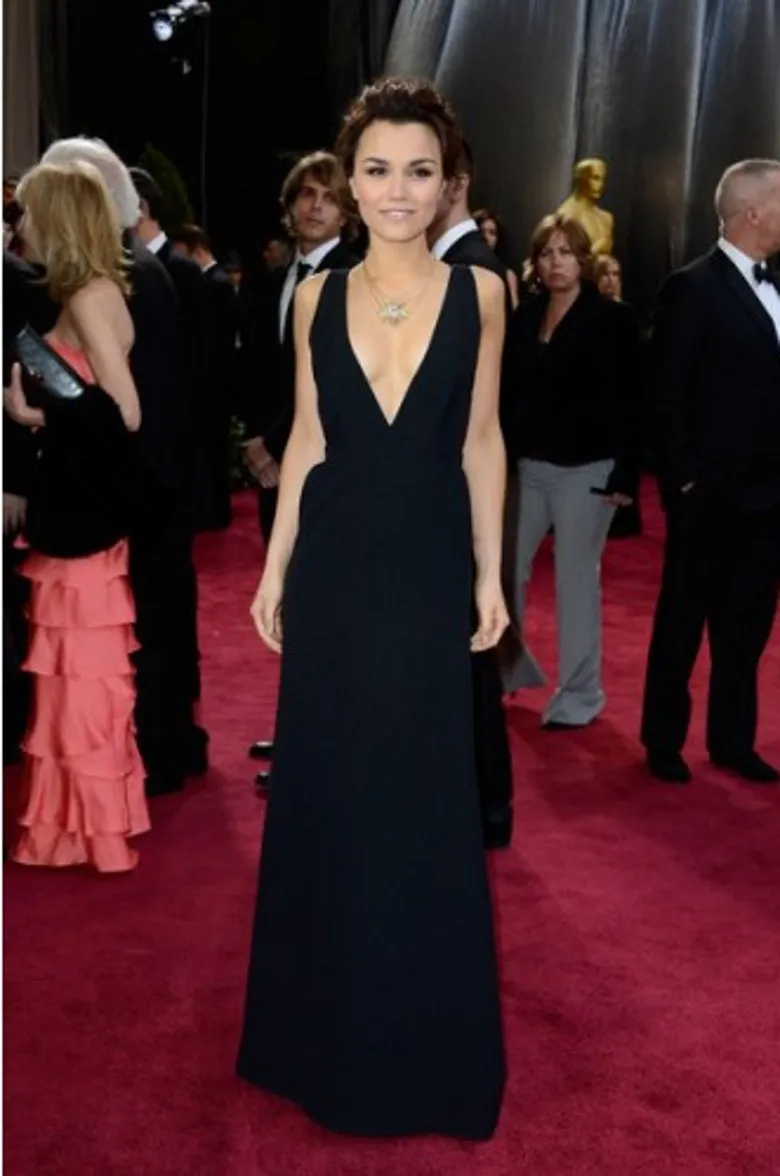 E2165 2014 Simple v neck long black oscar red carpet dressdress mini