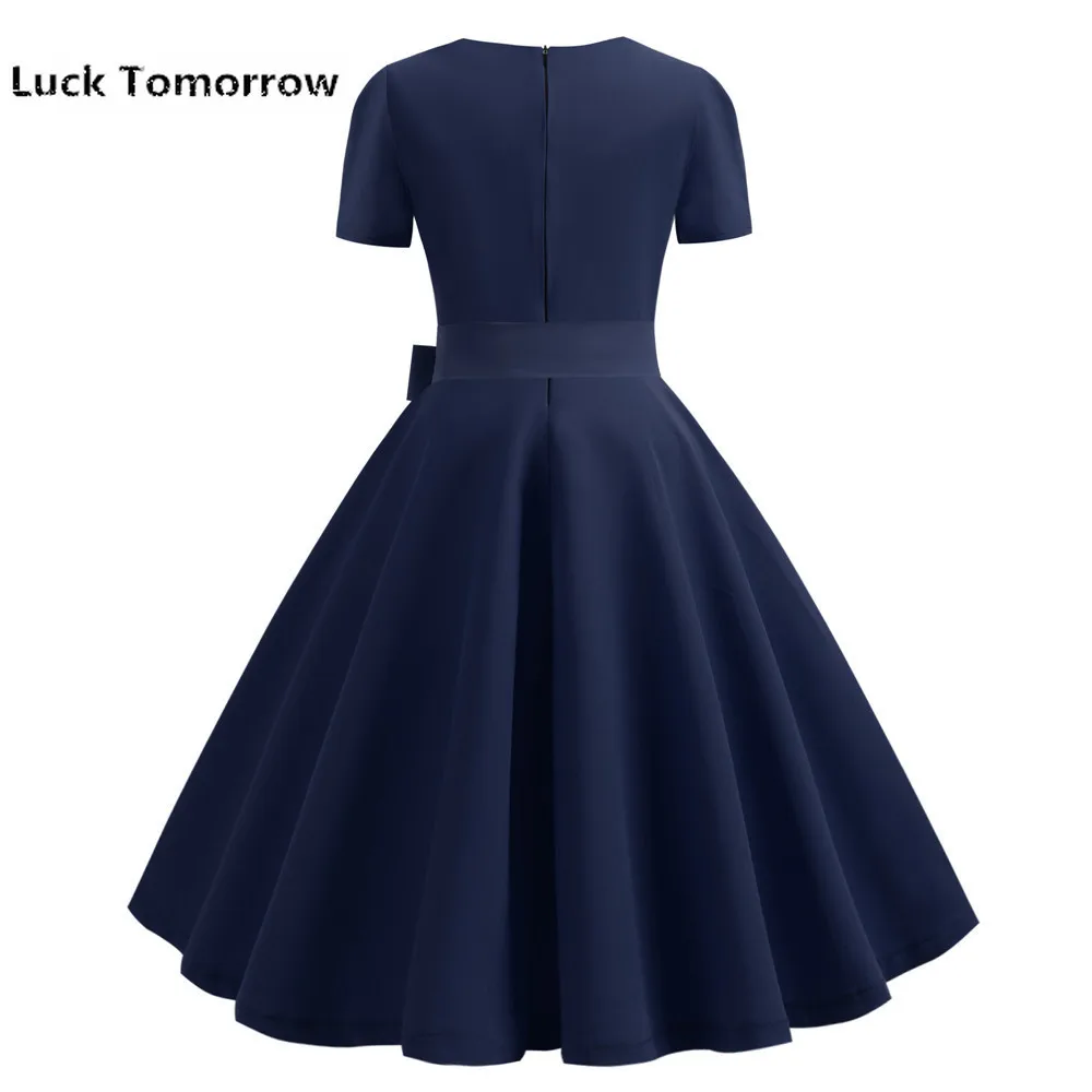 Kleider Frauen 2019 Elegante Ретро Винтаж 50 s 60 Robe Rockabilly Swing Pin up повседневная темно синяя partei