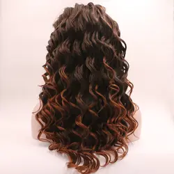 Фэнтези Красота мягкие свободные вьющиеся Синтетические волосы на кружеве парики для черный Для женщин реалистичной 2 тона коричневого Ombre