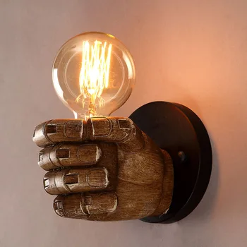 

Industrial decor Loft Fist Shape Sconce Wall Lights Creative Resin wandlamp Vintage Led luminaria for Bar Home Hallway E27