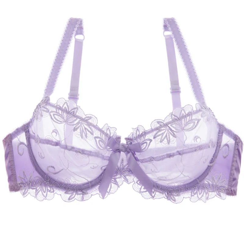  shaonvmeiwu Embroidery super thin transparent gathered bra sexy super thin large size non-sponge me