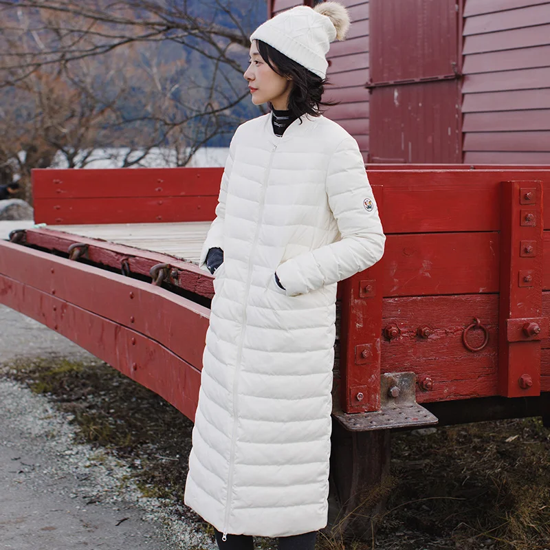 

INMAN new winter baseball collar embroidery warm white eiderdown long down jacket female