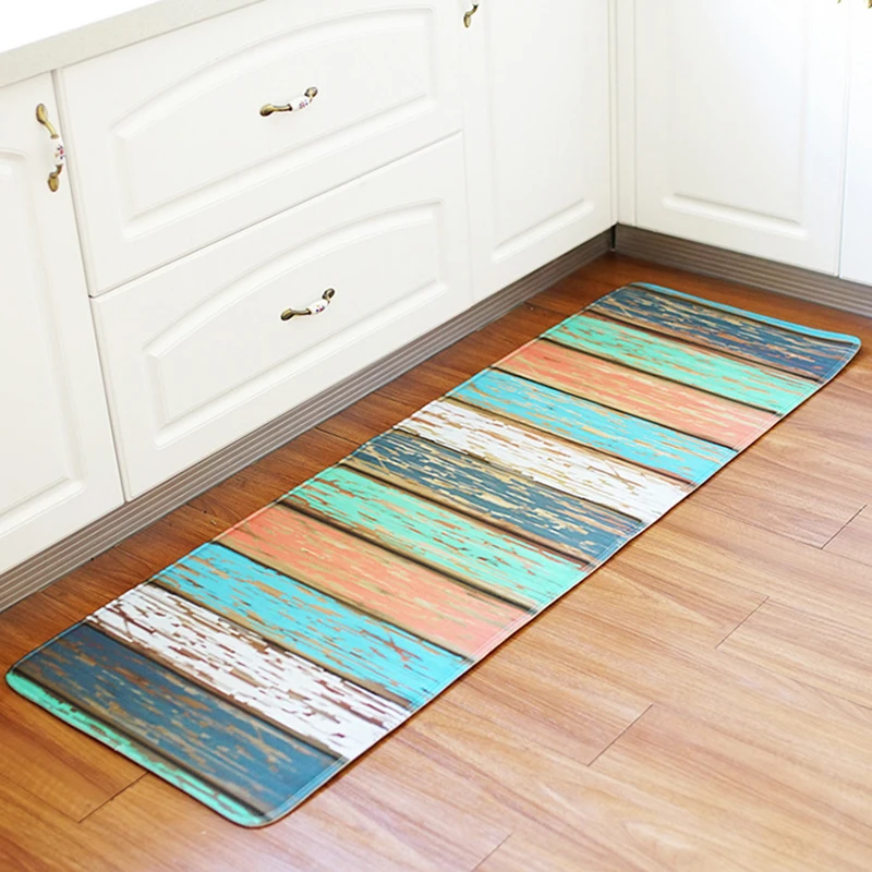 Colorful Wooden Board Pattern Carpet Non Slip Long Runner Rug Kitchen Floor Area Rugs Doormat Hallway Mats