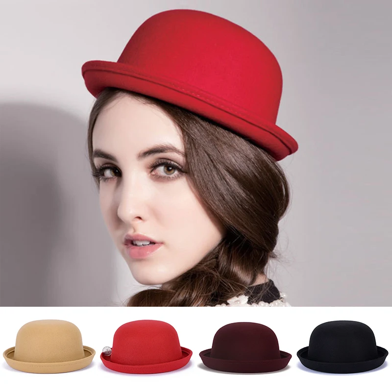 Buy Vintage Wool Women Lady Hat Trendy Bowler Derby
