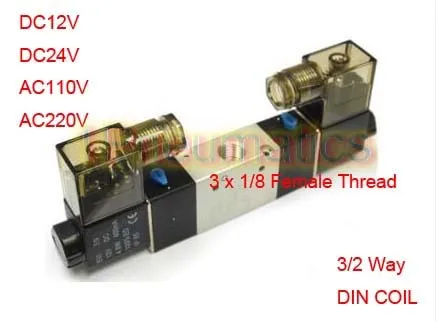 Высокое качество 3/2 1/8 ''вход и выход AirTAC Тип Пневматический электромагнитный клапан 3V220-06 DC12V две катушки DIN