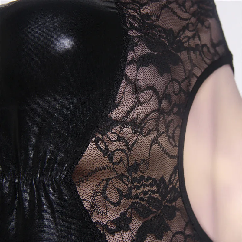 Comeonlover сексуальный костюм эротический костюм мини платье Babydoll плюс Размеры 6XL черный Искусственная кожа пеньюары сексуальное женское