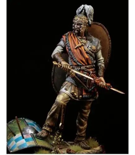 1/24 75 мм древний воин с щитком Игрушечная модель из смолы миниатюрный комплект без