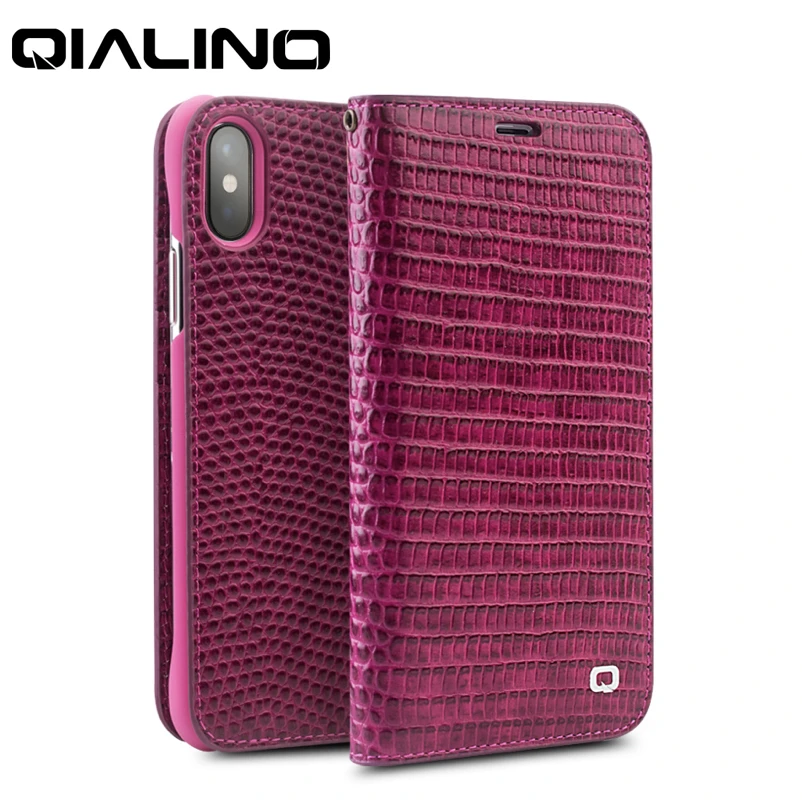 

QIALINO Crocodile Genuine Leather Case for iPhone XS X 8 7 Plus Wallet Fashion Woman Cover for iPhone 7 8 Apple Flip Folio Case