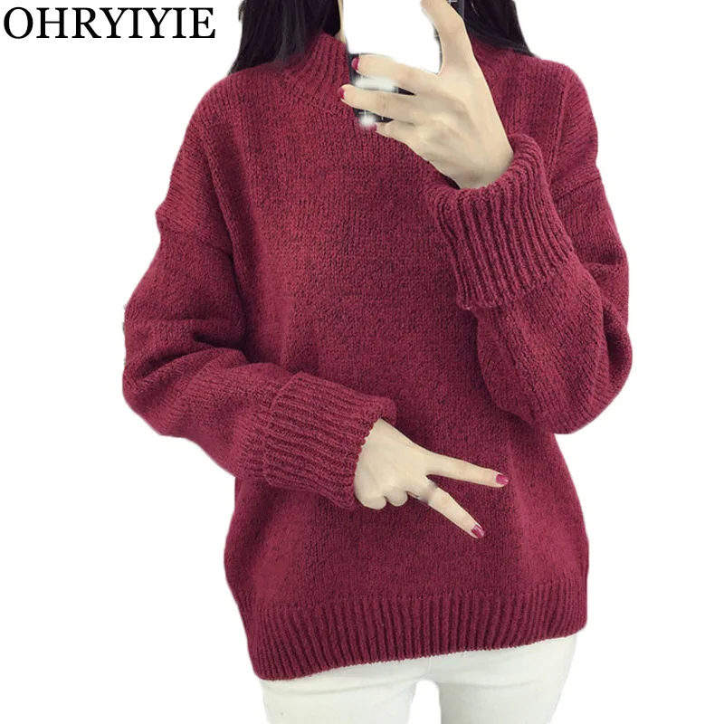 OHRYIYIE Red Gray Half Turtleneck Thick Sweaters and Pullovers Women Autumn Winter 2020 Korean Fashion Loose Long Sleeve Sweater | Женская
