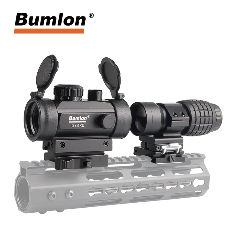 3X lupa alcance compacto Tactical Sight Flip con holográfico 1x40 rojo verde Dot Sight Airsoft con Riser 20mm Mount Rail