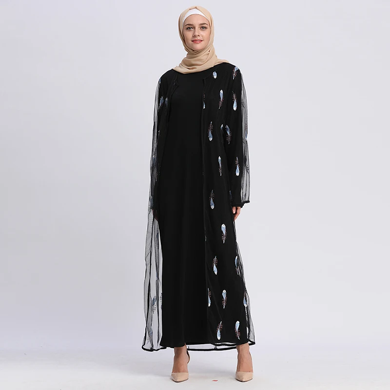 Buytize черные сетки с вышивкой перо креп Бохо плюс размер abaya Дубайский