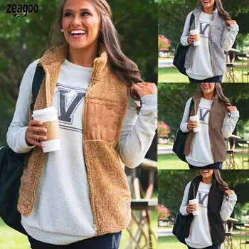 

Women Casual Stand Collar Sleeveless Zip Autumn, Winter Pockets Hoodie Casual, Street, Outdoor, etc Waistcoat