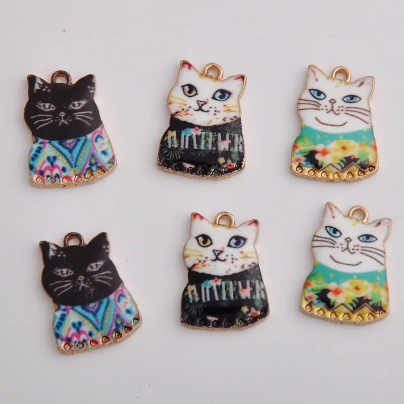 

10pcs 20*15MM Enamel kitten charms Japanese animation handcrafted ear clip Pendant DIY jewelry cat bracelet pendant accessories