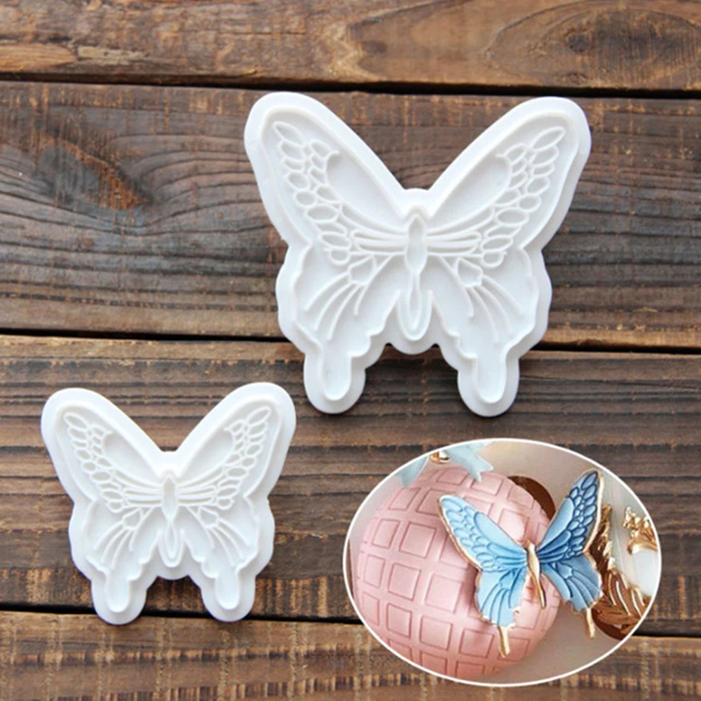 

2Pcs/Set Butterfly Shape Cake Mold Fondant Decorating Tool Food-Grade Plastic Cookie Plunger Cutter 2 Different Size