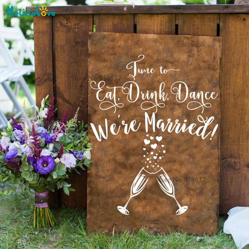 

Time To Eat Drink Dance We're Married! Wedding Party Stiker Decal Reception Sign Removable Vinyl Decor Stickers B883