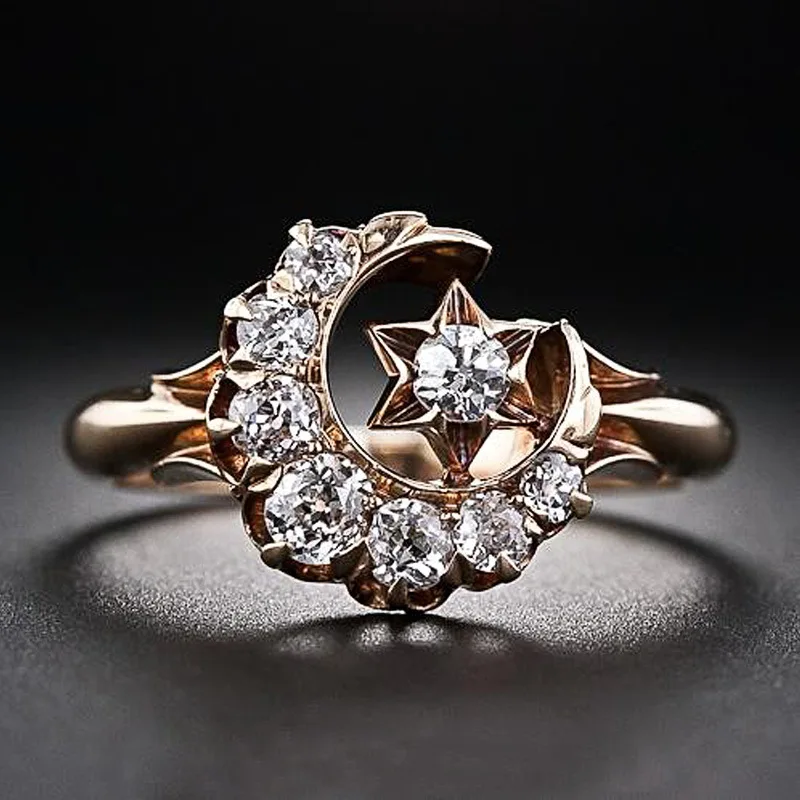

2019 New Fashion Ring Moon & Star Dazzling Crystal Rings For Women Girls Korean Rings Wedding Engagement Jewelry Gifts Z4M067