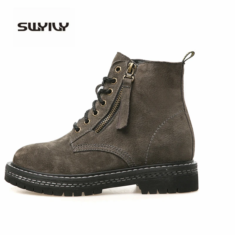 

SWYIVY Woman Snow Boots Genuine Leather Students Sneakers Winter Women Ankle Boots Platform High Top Plush Black Casual Shoes
