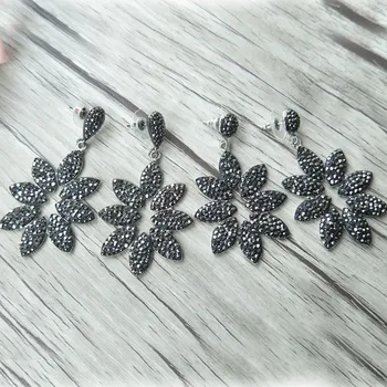 

5 pair handmade Gorgeous Flower Vintage Bohemia water drop crystal pave black rhinestone Earrings for women ER322