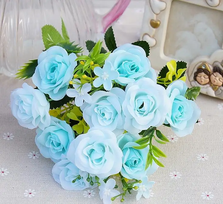 Шелковые цветы розы горячая Распродажа Маленькие розы отель домашнее свадебное украшение Хорошее качество недорогие искусственные цветы - Цвет: blue