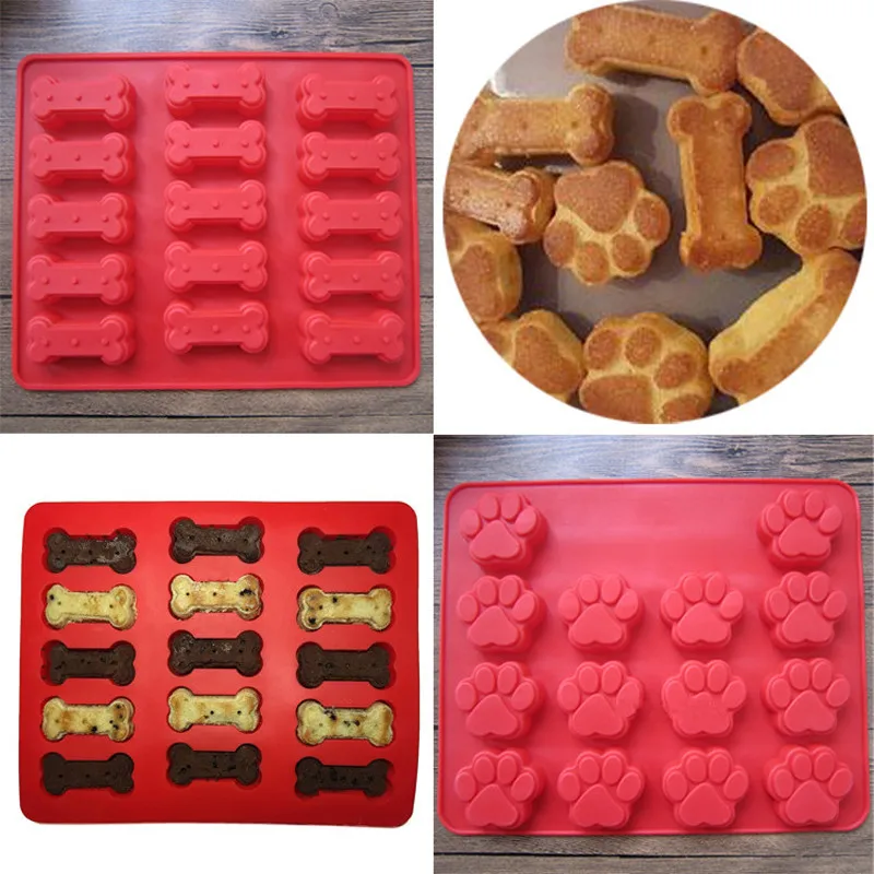 2pcs Food Grade Puppy Pets Dog Paws Bones Silicone Baking Molds Cake