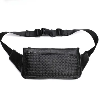 

New Men Fashion Leather Weave Fanny Pack Waist Bag Travel Sling Chest Pack Cell Phone wallet