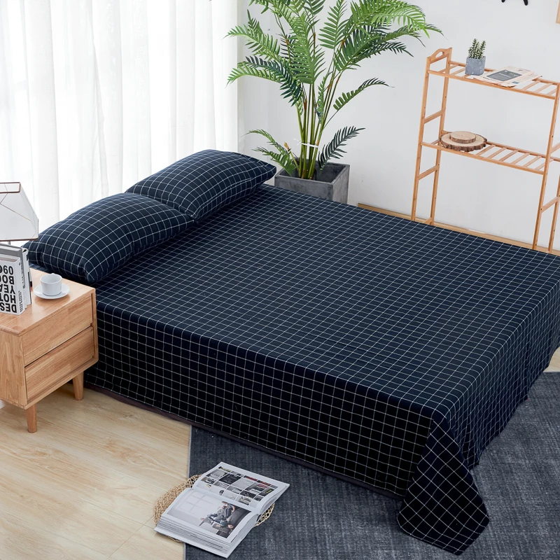 Cotton Printing Plaid Bedding Sheet Bed Linen Bed Comfortable Flat Sheet Mattress Cover Pillow Case Cover Queen king Size#s