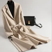 Элегантное женское Шерстяное кашемировое пальто пояс Женское