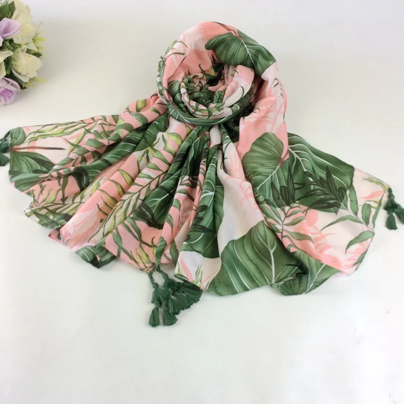 Банановые листья печати шарф для головы мусульманский хиджаб хлопок шарф и шарфы для женщин для шарф Элитный бренд