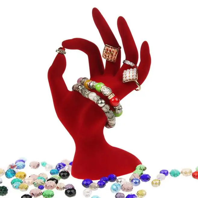OK Style Jewelry Display Stand Red Black Frosted White Hand Finger Shape Display Ring Bracelet Necklace Watch Key Holder Rack