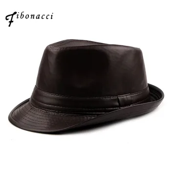 

Fibonacci 2017 New Fedoras Fashion PU Jazz Small Fedora Hat Faux Leather Solid Men Women's Hats Popular Vintage Caps