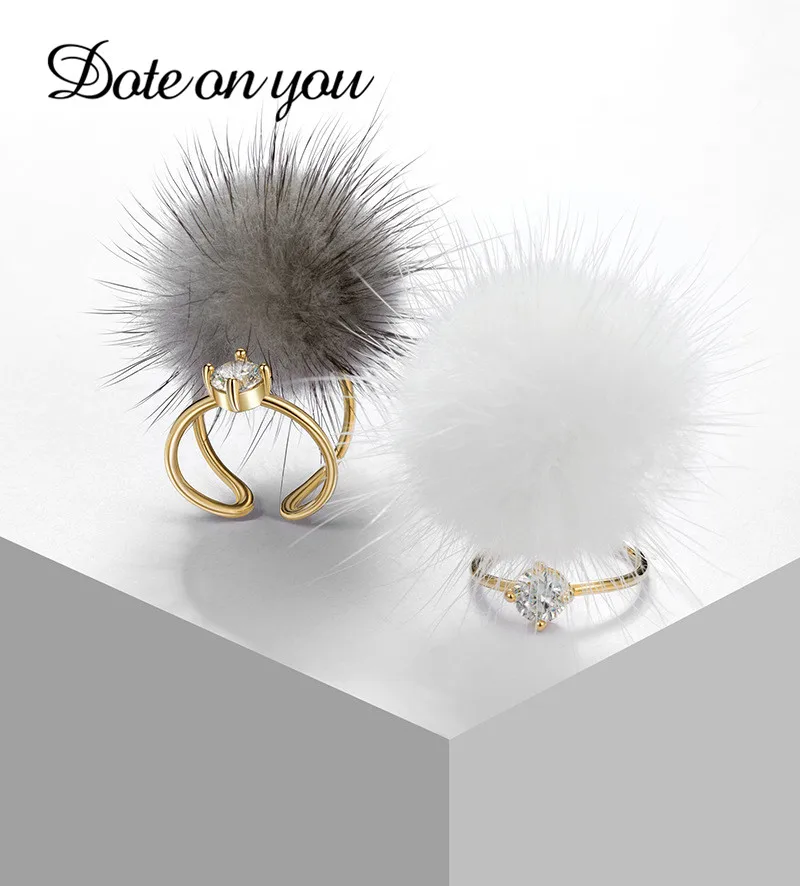 Adjustable Female Fashion Plush Jewelry Fluffy Balls Mink Trendy Rings