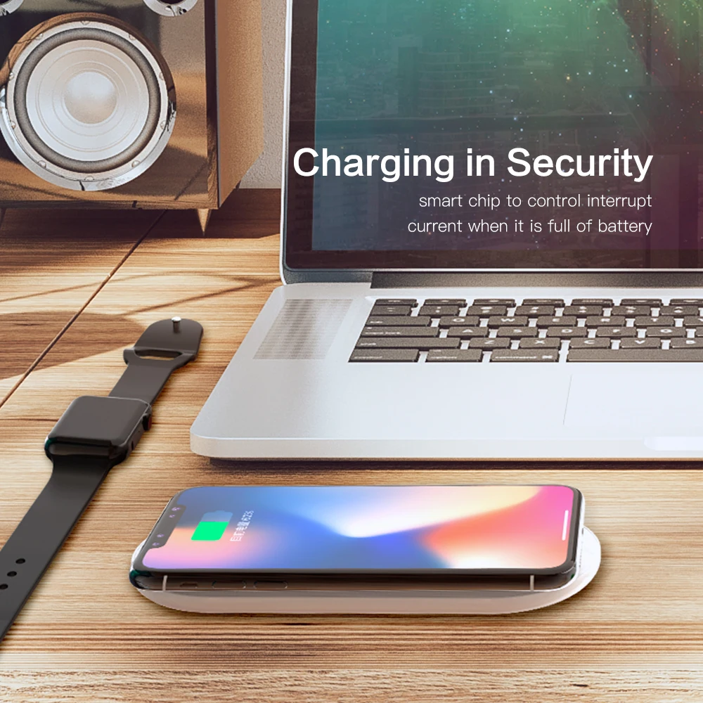 SCELTECH Qi Беспроводной Зарядное устройство для наручных часов Apple Watch 4 3 2 Док-станция для быстрая зарядная платформа мощностью 10 Вт для iPhone XS Max XR X 8 плюс samsung S9 S8 Note 9