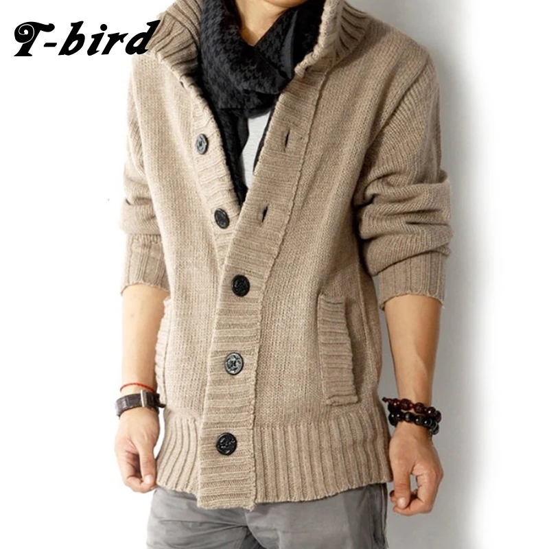

T-bird Sweater Men 2018 Concise Sweater Coat Cardigan Male stripe Slim Mens Button decoration Cardigan Sweater Man Cardigan Men