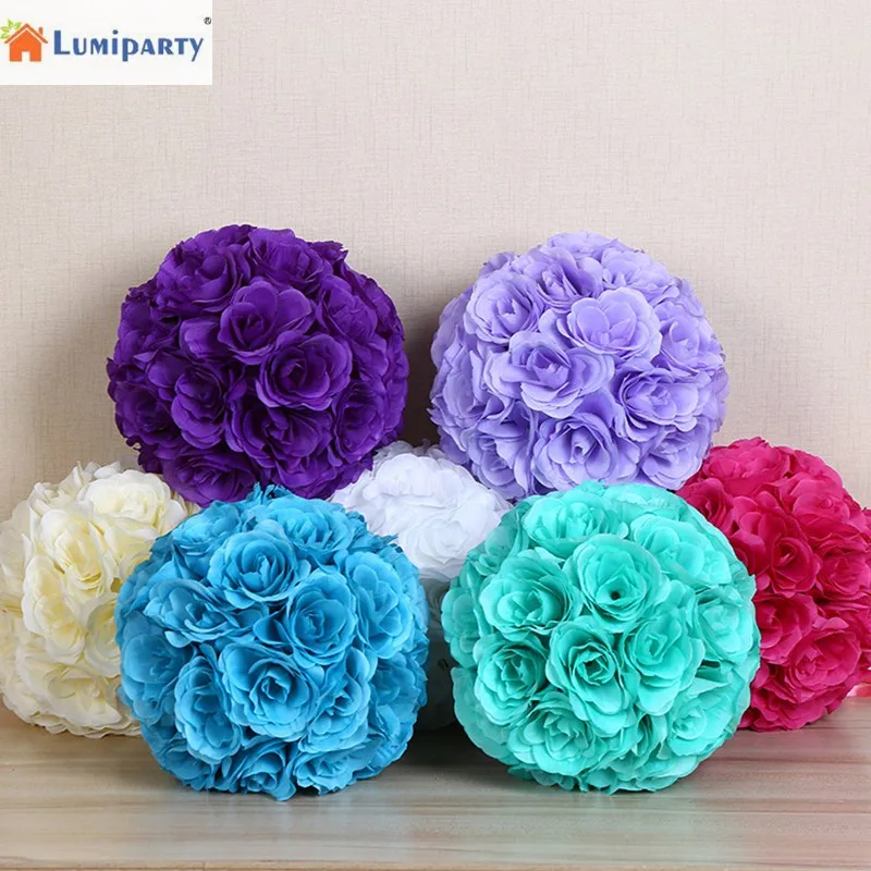 LumiParty 7" Silk Rose Ball Wedding Kissing Balls Pomander Decorative