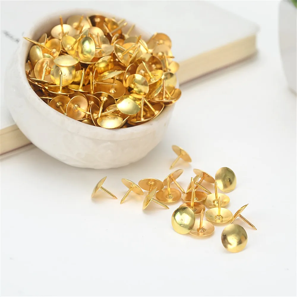 

100pcs/box Gold Color Metal Thumb Tack Bulletin Board Message Paper Push Pins Lists Fixed Push Needle Pins Office Bind Supplies