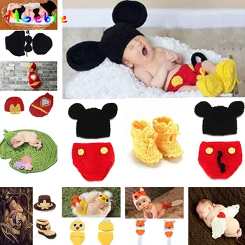 

Cartoon Design Baby Crochet Photography Props Infant Crochet Mickey Hat Pants&Shoes Set Boy Handmade Costumes 1set MZS-14016
