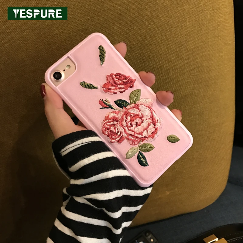 YESPURE Pink Embroidery Luxury Women Cases For Iphone 6 6s PU Leather 