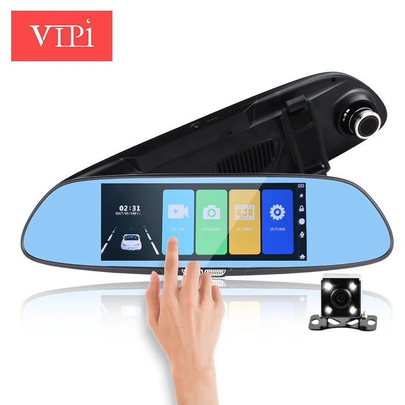 

7" inch Touch Screen dual lens car camera rearview mirror auto dvrs cars dvr registrator dash cam full hd 1080p camcorder