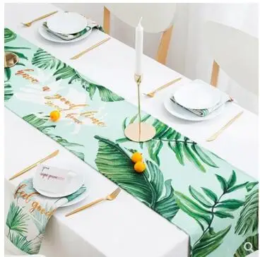 

Nordic tropic green leaves printed table runner cotton linen thick tablecloth decorative cloth tabletop decoration household