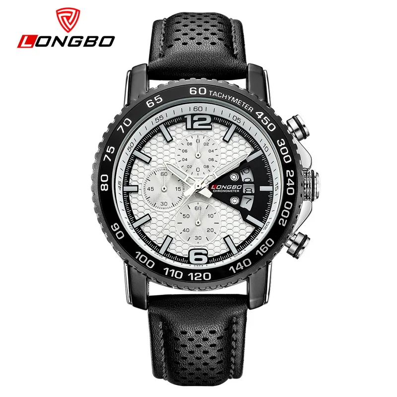 

LONGBO Chronograph Sport Military Leather Army Analog Calendar Quartz Watch Waterproof Men relogio masculino Wristwatches 80176